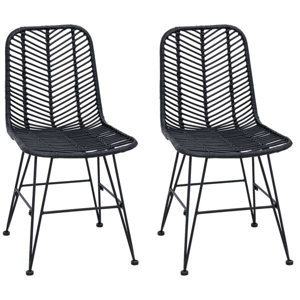 vidaXL Chaise de salle à manger 2 pc Rotin et métal Noir