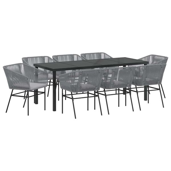 vidaXL Ensemble de salle à manger pour jardin avec coussin 9 Pièces Gris
