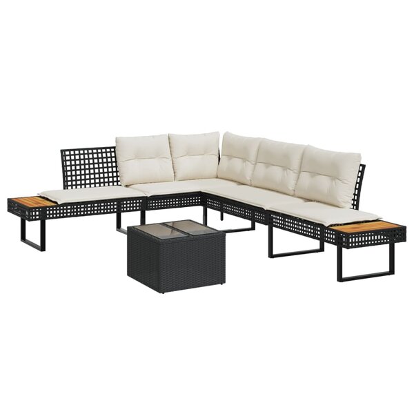 vidaXL Salon de jardin avec coussins 2Pièces noir résine tressée et verre