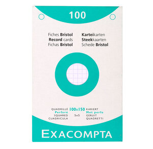 Étui de 100 fiches bristol quadrillé 5x5 perforé 100x150mm Blanc EXACOMPTA