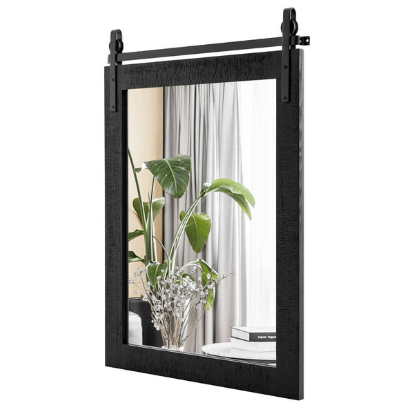 Miroir mural décoratif 76 x 56 cm antidéflagrant style rustique avec cadre en bois massif noir 20_0012868
