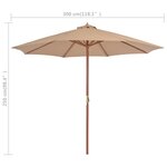 vidaXL Parasol d'extérieur avec mât en bois 300 cm Taupe