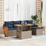 vidaXL Salon de jardin avec coussins 6 Pièces gris résine tressée acacia