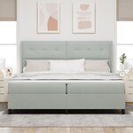 Lit Box Spring vidaXL avec Matelas & Lumière LED Gris Clair 200x200 cm Velours