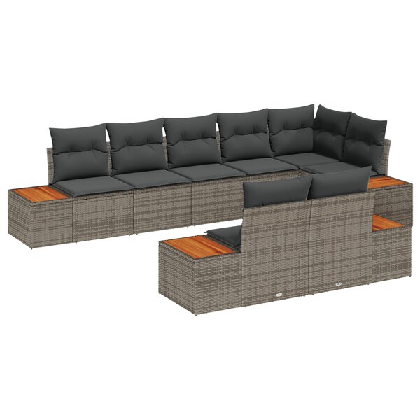 vidaXL Ensemble de canapé de jardin de 8 pièces avec coussins - Rattan synthétique gris et acacia
