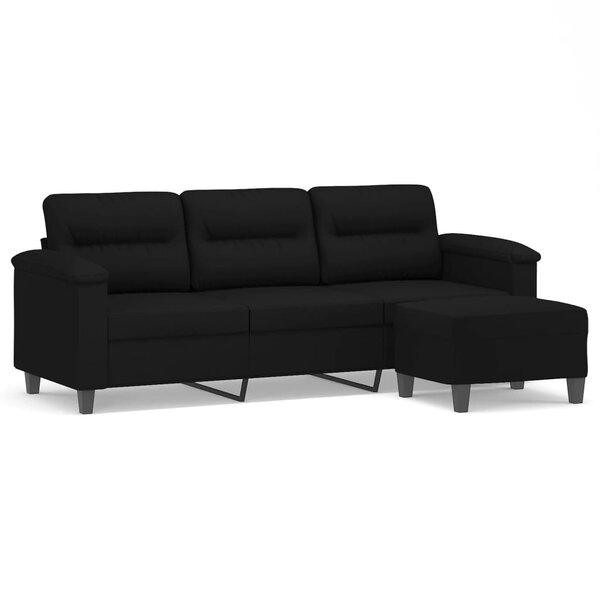 vidaXL Canapé 3 places avec repose-pieds Noir 180 cm Tissu microfibre