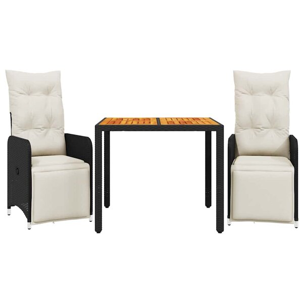 vidaXL Ensemble de bistro de jardin 3 Pièces coussins noir poly rotin