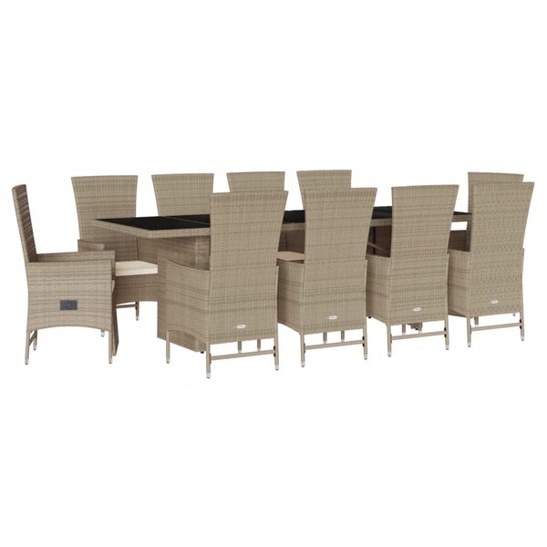 vidaXL Ensemble à manger de jardin et coussins 11 Pièces beige poly rotin