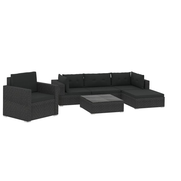 vidaXL Salon de jardin 6 Pièces avec coussins Résine tressée Noir