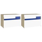 vidaXL Tables de chevet à LED 2 Pièces blanc et chêne sonoma 60x35x40 cm