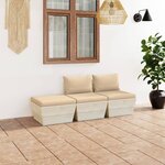 vidaXL Salon de jardin palette 3 Pièces avec coussins bois d'épicéa
