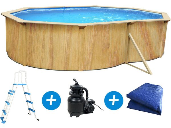 Piscine acier ovale aspect bois "Caracas" - 4.90 x 3.60 x 1.20 m