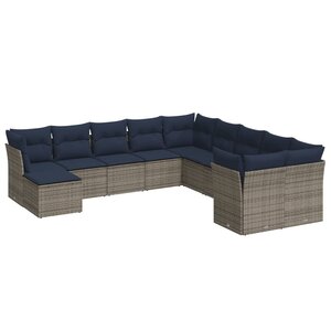 vidaXL Salon de jardin 11 Pièces avec coussins gris résine tressée