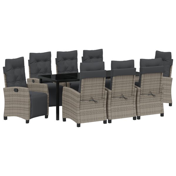 vidaXL Set de jardin de 9 pièces en rattan gris