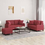 vidaXL Ensemble de canapés 3 Pièces et coussins rouge bordeaux similicuir