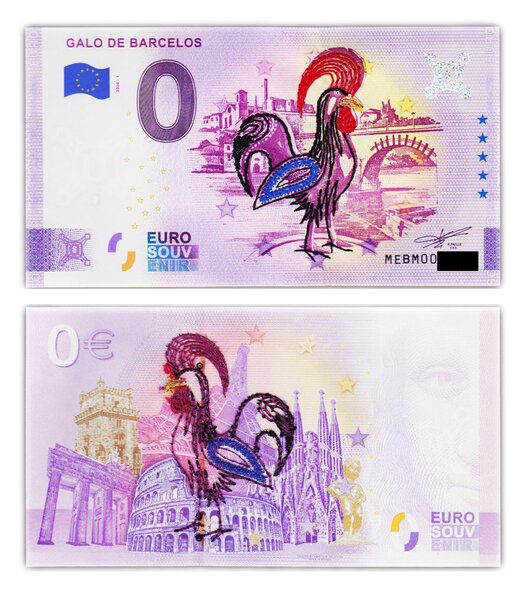 Billet de collection 0 euro souvenir 2020 galo de barcelos (brodé) - portugal - neuf
