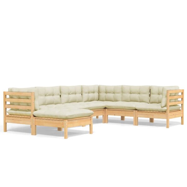 vidaXL Salon de jardin 7 Pièces avec coussins crème bois de pin massif