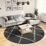 vidaXL Tapis shaggy à poils longs moderne noir et crème Ø 240 cm