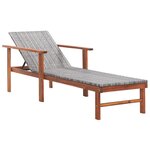 vidaXL Chaise longue et coussin Résine tressée et bois d'acacia Gris