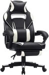 Fauteuil gamer chaise gaming siège de bureau réglable avec repose-pieds télescopique ergonomique mécanisme basculent appui-tête support lombaire charge 150 kg noir et blanc 12_0000398