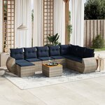 vidaXL Salon de jardin 9 Pièces avec coussins gris résine tressée