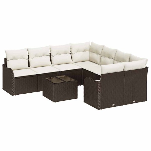 vidaXL Ensemble de canapé de jardin avec coussin 9 Pièces Marron  Crème