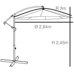 Parasol déporté diametre 3m - structure en aluminium avec toile polyester 180g- Gris -  Tohota