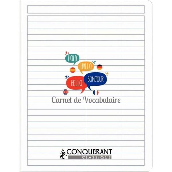 Cahier de vocabulaire polypro17X22 cm agrafé 96P réglure spécifique CONQUÉRANT