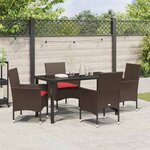 vidaXL Ensemble table et chaises avec coussin 5 Pièces Marron Rotin PE
