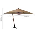 vidaXL Parasol suspendu avec mât Taupe 3x3 m Bois de sapin massif