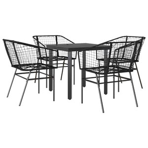 vidaXL Ensemble à manger de jardin 5 Pièces noir résine tressée verre