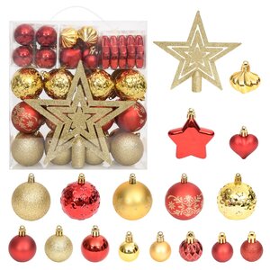 vidaXL Ensemble de boules de Noël 70 Pièces Doré et rouge