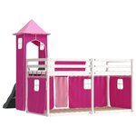 vidaXL Lit superposé avec toboggan et rideaux rose 80x200 cm