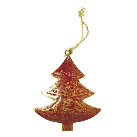 Pendentif en métal sapin rouge et doré 9 cm