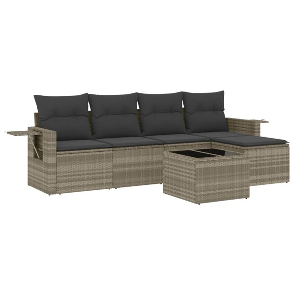 vidaXL Salon de jardin 6 Pièces avec coussins gris clair résine tressée
