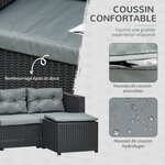 Ensemble salon de jardin 2 pièces canapé 3 places + pouf 7 coussins déhoussables inclus PP imitation rotin tressé gris