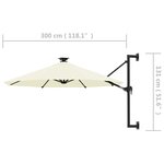 vidaXL Parasol mural avec mât métallique et LED 300 cm Sable