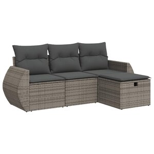 vidaXL Salon de jardin 4 Pièces avec coussins gris résine tressée