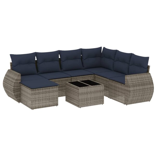 vidaXL Salon de jardin 8 Pièces avec coussins gris résine tressée