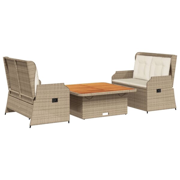vidaXL Salon de jardin avec coussins 3 Pièces beige résine tressée