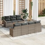 vidaXL Ensemble de canapé de jardin 8 pièces avec coussins gris en poly rotin acacia