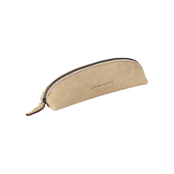 Mini trousse fourre tout triangle 18 x 4 x 4 cm cuir vielli - beige