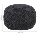vidaXL Pouf fait à la main en macramé Anthracite 45x30 cm Coton