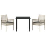 vidaXL Ensemble de salle à manger de jardin 3 pièces avec coussins Gris clair Rattan PE