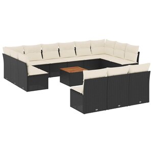 vidaXL Salon de jardin avec coussins 14 Pièces noir résine tressée