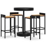 vidaXL Ensemble de bar jardin 5 Pièces noir poly rotin/bois massif acacia