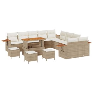 vidaXL Ensemble de canapé de jardin 14 Pièces Beige polyrotin