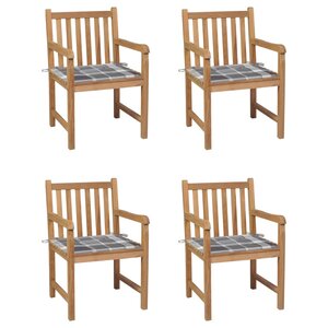 vidaXL Chaises de jardin lot de 4 coussins à carreaux gris Teck solide