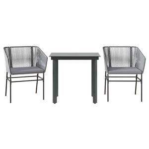 vidaXL Ensemble à manger jardin coussins 3 Pièces gris poly rotin verre