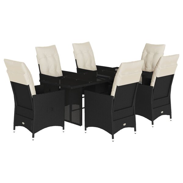 vidaXL Ensemble à manger de jardin coussins 7 Pièces noir résine tressée